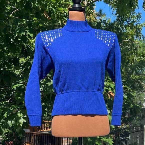 St. John Vintage Bedazzled Mock Turtleneck Sweater with Shoulder Pads, Women’s 2 - Picture 11 of 11